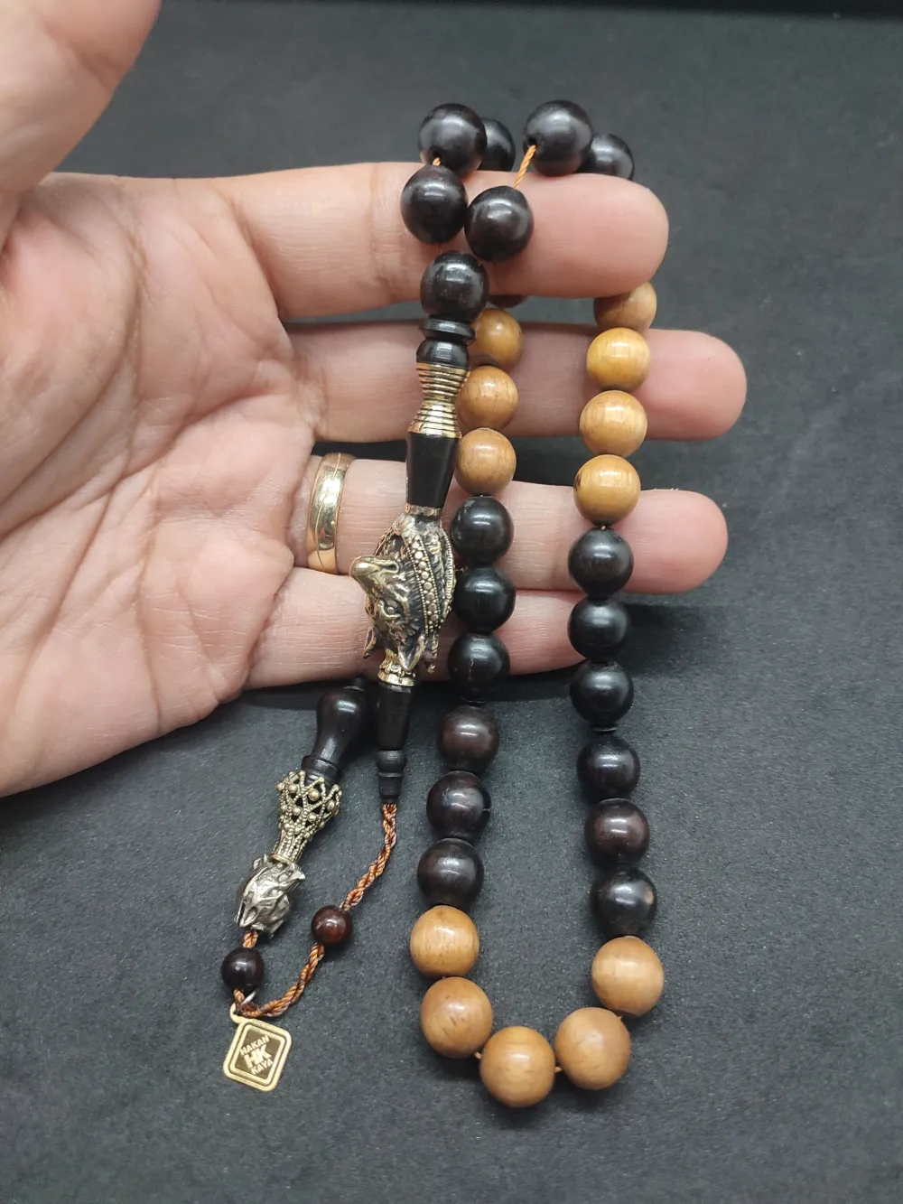 Hakan Kaya Usta  El İşçi̇li̇kli̇ Ağır Gümüş Nakkaşlı İri̇ Boy Naturel Abanoz küçük resim 4