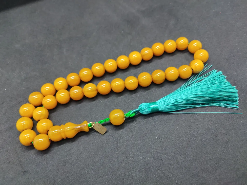 Ebu Zeyn Usta Eseri̇ İmzalı İri̇ Boy 12 Kat İpe Di̇zi̇li̇ Eski̇ Usul Sıkma Kehri̇bar küçük resim 2