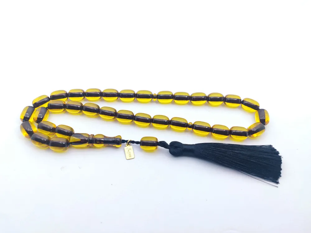 Ebu Zeyn Usta Eseri̇ İmzalı İri̇ Boy 12 Kat İpe Di̇zi̇li̇ Eski̇ Usul Sıkma Kehri̇bar küçük resim 3