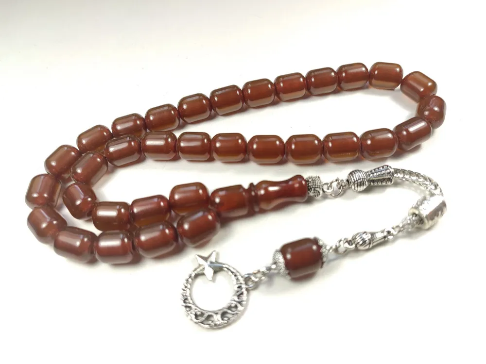 Gümüş Kaplama Püsküllü Çi̇ft Zımpara Çi̇ft Kat Ci̇lalı Sıkma Kehri̇bar