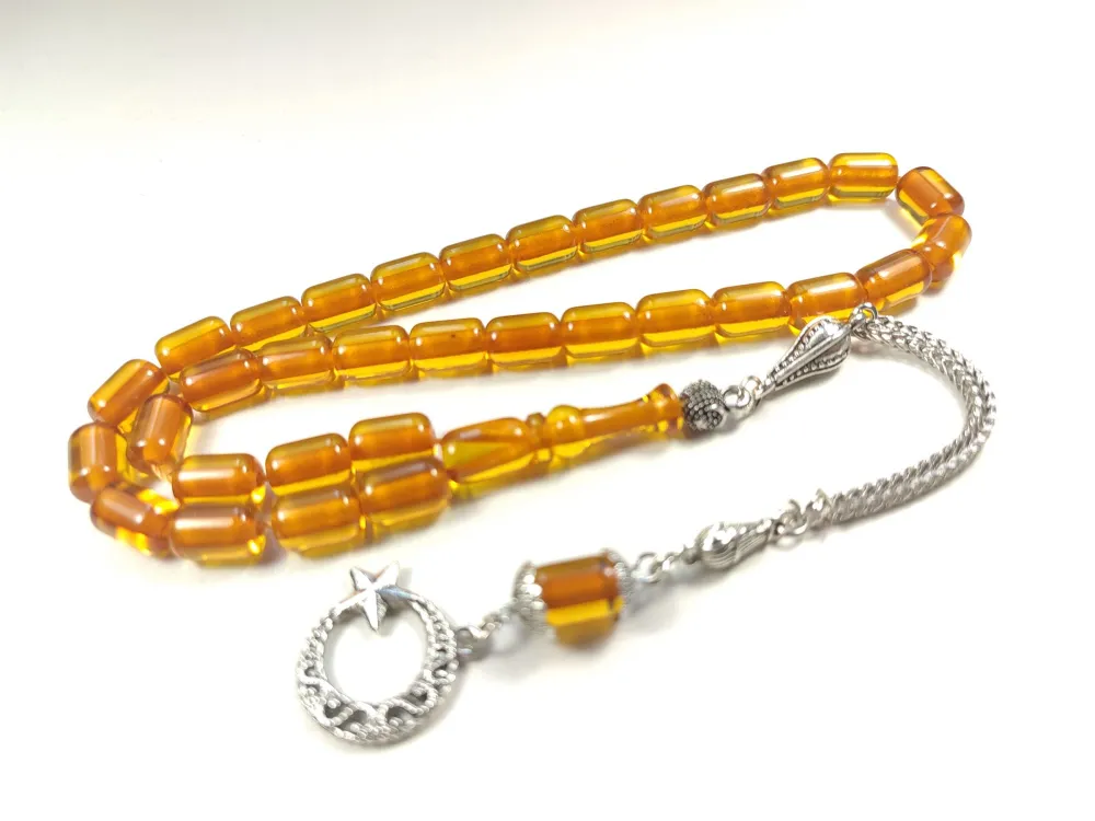 Gümüş Kaplama Püsküllü Çi̇ft Zımpara Çi̇ft Kat Ci̇lalı Ateş-İ Kehri̇bar