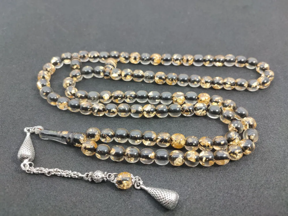 Furkan Gül Usta Eseri̇ Yeni̇lebi̇li̇r Altın Parcacıklı Ateş Kehri̇bar Namaz Tesbi̇hi̇ küçük resim 2