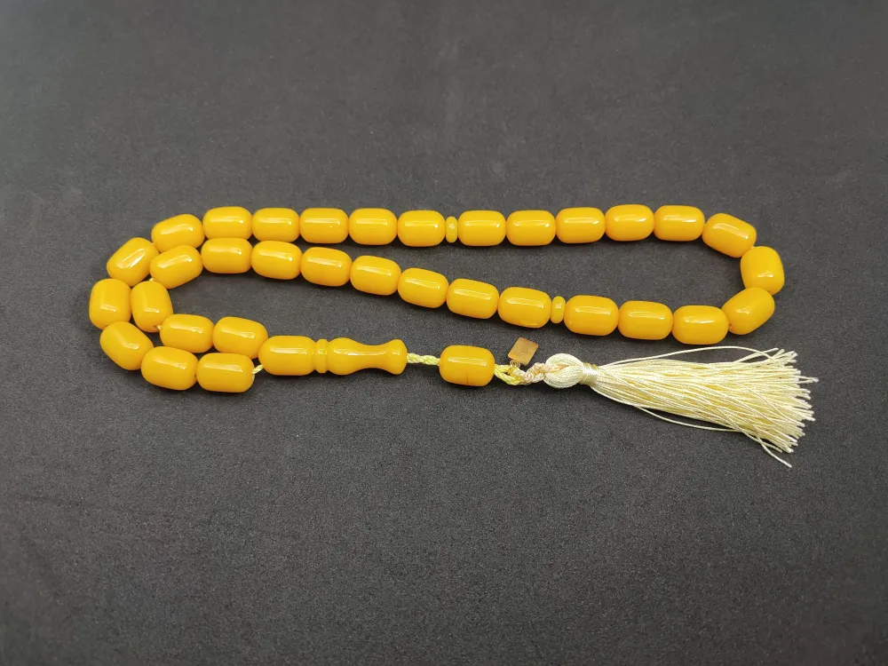 Ebu Zeyn Usta Eseri̇ İmzalı İri̇ Boy 12 Kat İpe Di̇zi̇li̇ Eski̇ Usul Sıkma Kehri̇bar küçük resim 2