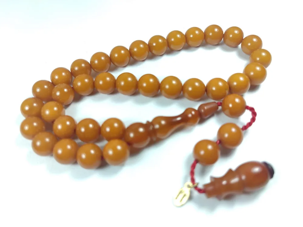 Junai̇d Hasan Usta İşi̇ İmzalı Mühürlü Sıkma Kehri̇bar