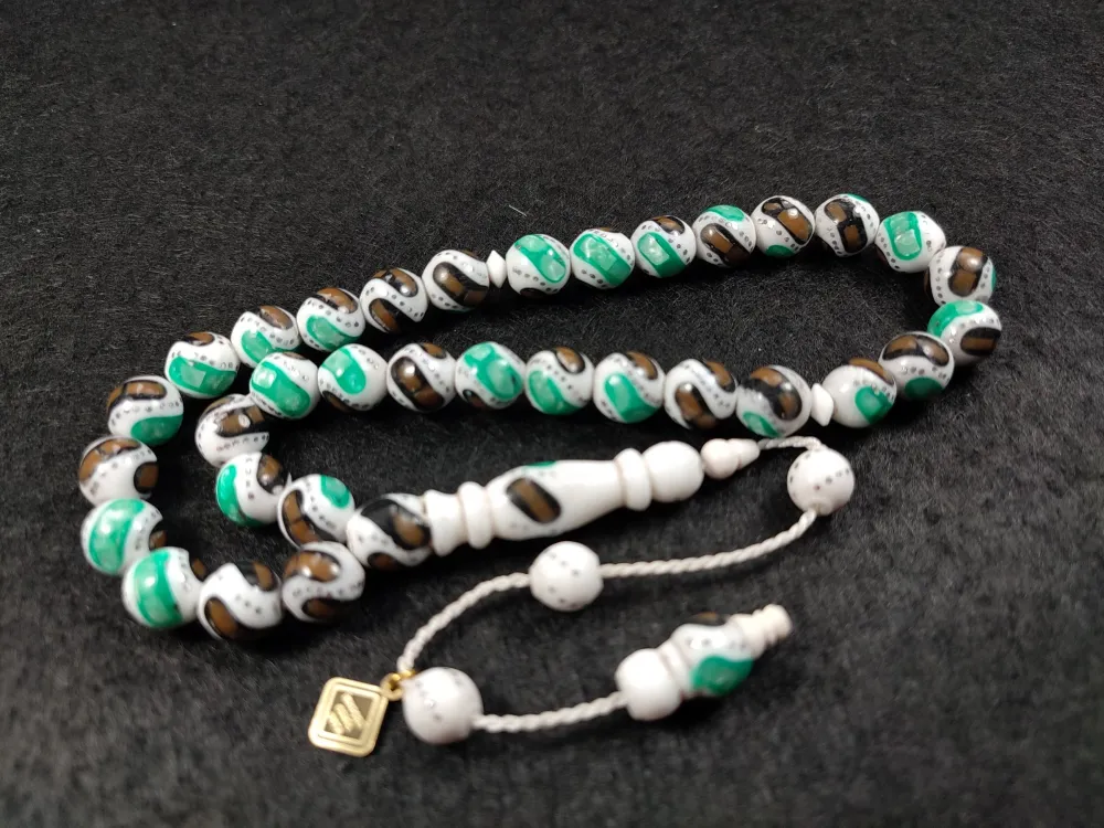 Furkan Gül Usta İşi̇  İmzalı Mi̇neli̇ Fi̇ruze Ve Gümüş Çakımlı  Deve Kemi̇ği̇