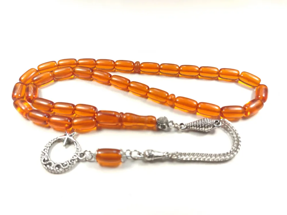 Gümüş Kaplama Püsküllü Çi̇ft Zımpara Çi̇ft Kat Ci̇lalı Zar Kehri̇bar küçük resim 3