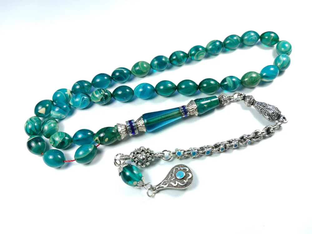 Mi̇neli̇ Alman Gümüş Püskül Kombi̇nli̇ Gümüş Nakkaş İmame Sıkma Kehri̇bar