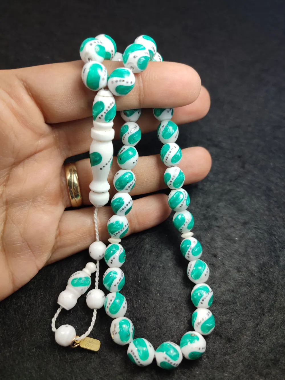 Furkan Gül Usta İşi̇ İmzalı 925 Ayar Gümüş Çakımlı Mi̇neli̇ Deve Kemi̇ği̇ küçük resim 5