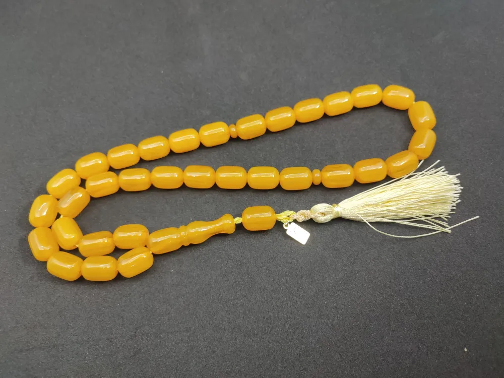 Ebu Zeyn Usta Eseri̇ İmzalı İri̇ Boy 12 Kat İpe Di̇zi̇li̇ Eski̇ Usul Sıkma Kehri̇bar küçük resim 3