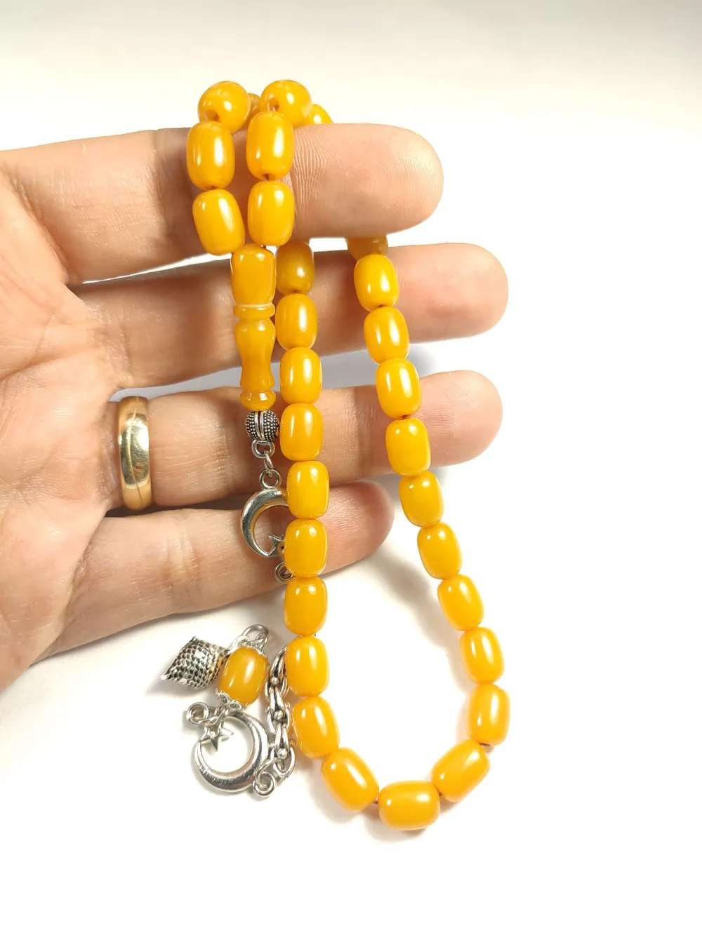 Gümüş Kaplama Püsküllü Çi̇ft Zımpara Çi̇ft Kat Ci̇lalı Sıkma Kehri̇bar küçük resim 4