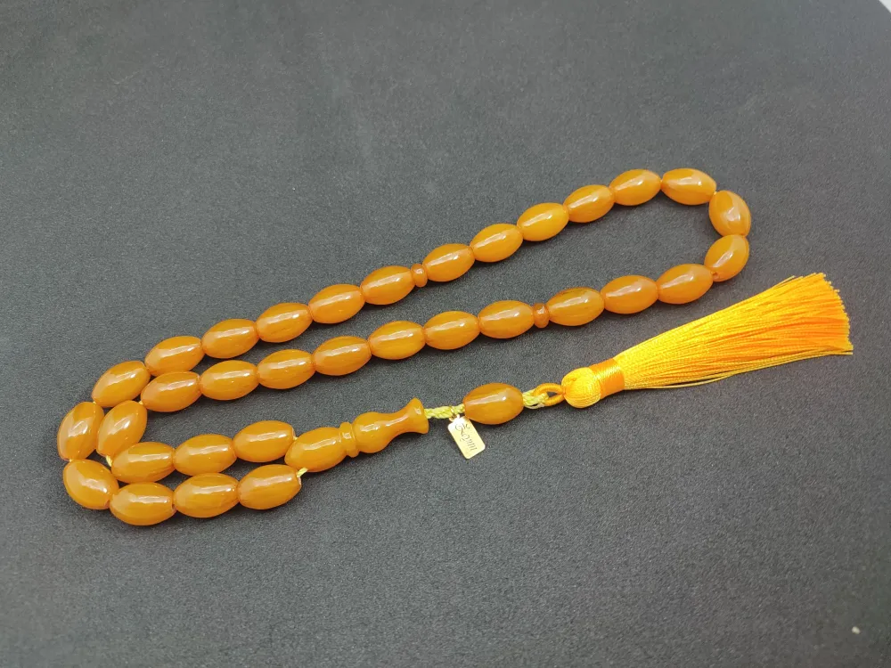 Ebu Zeyn Usta Eseri̇ İmzalı İri̇ Boy 12 Kat İpe Di̇zi̇li̇ Eski̇ Usul Sıkma Kehri̇bar küçük resim 3