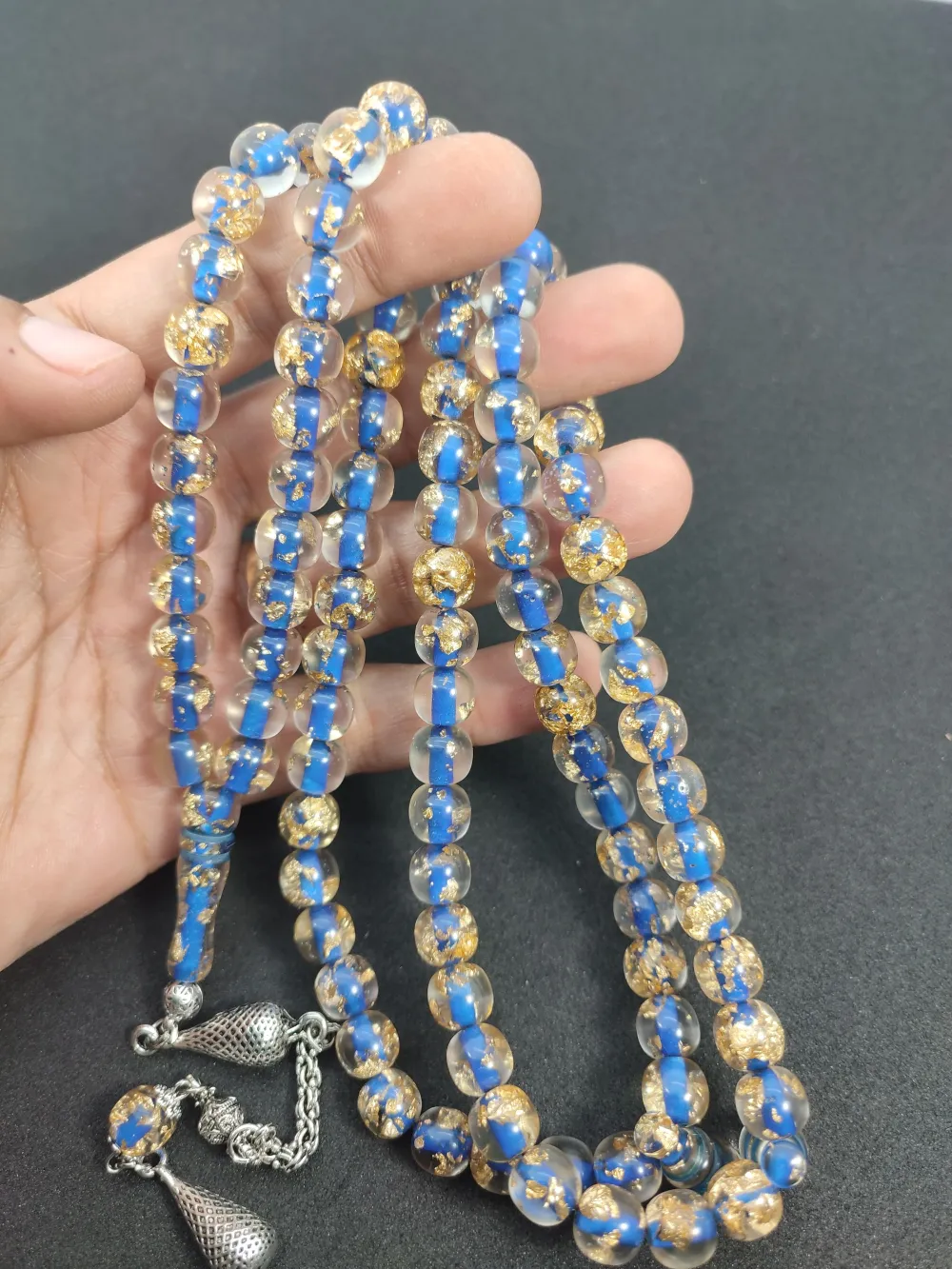 Furkan Gül Usta Eseri̇ Yeni̇lebi̇li̇r Altın Parcacıklı Ateş Kehri̇bar Namaz Tesbi̇hi̇ küçük resim 5