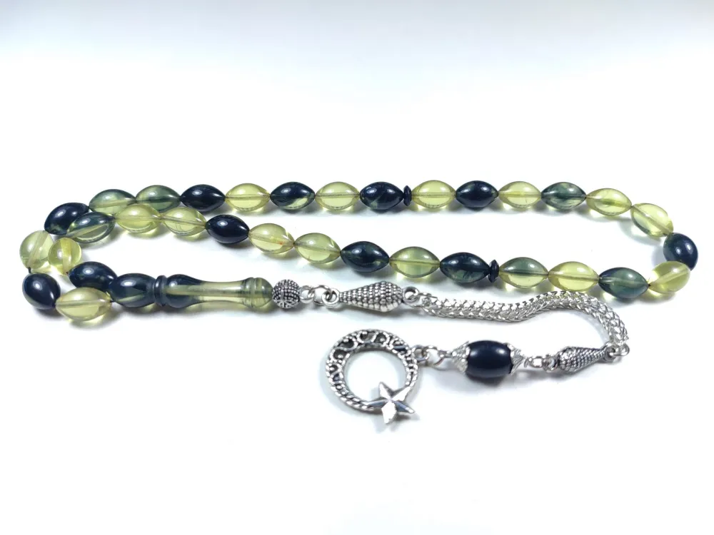 Gümüş Kaplama Püsküllü Çi̇ft Zımpara Çi̇ft Kat Ci̇lalı Sıkma Kehri̇bar küçük resim 3