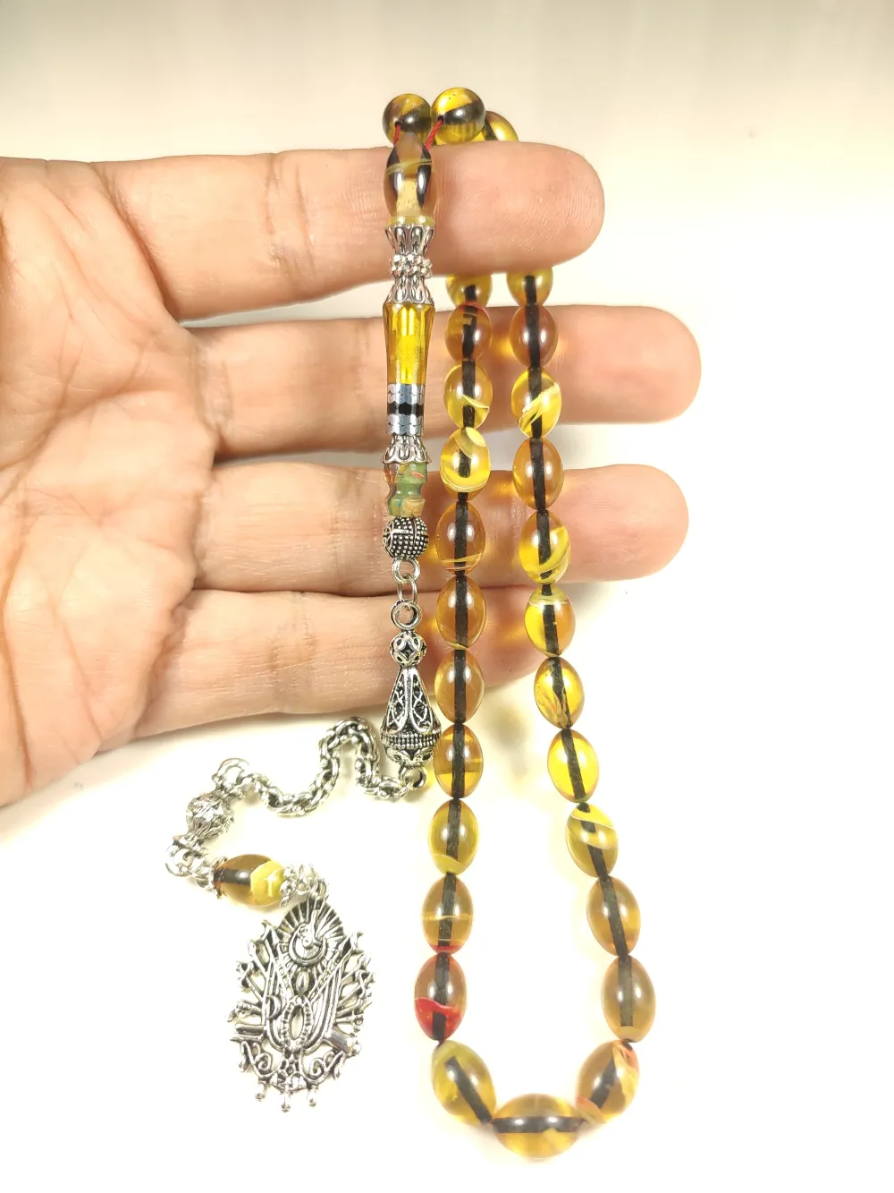 925 Ayar Gümüş Nakkaş İp Yolu Eski̇tme Multi̇ Color Sıkma Kehri̇bar küçük resim 5