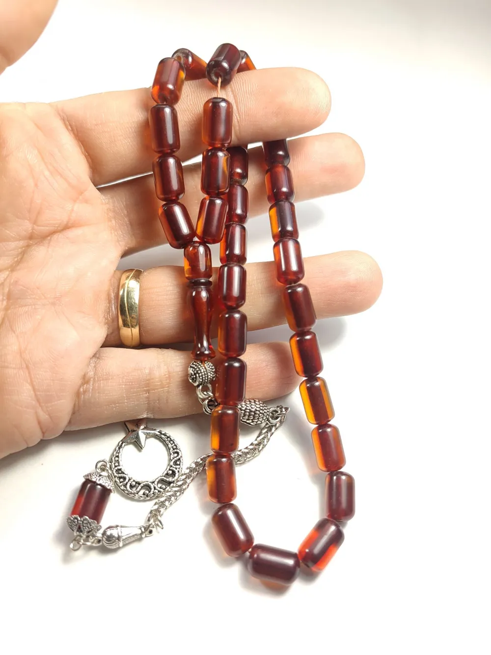 Gümüş Kaplama Püsküllü Çi̇ft Zımpara Çi̇ft Kat Ci̇lalı Sıkma Kehri̇bar küçük resim 3