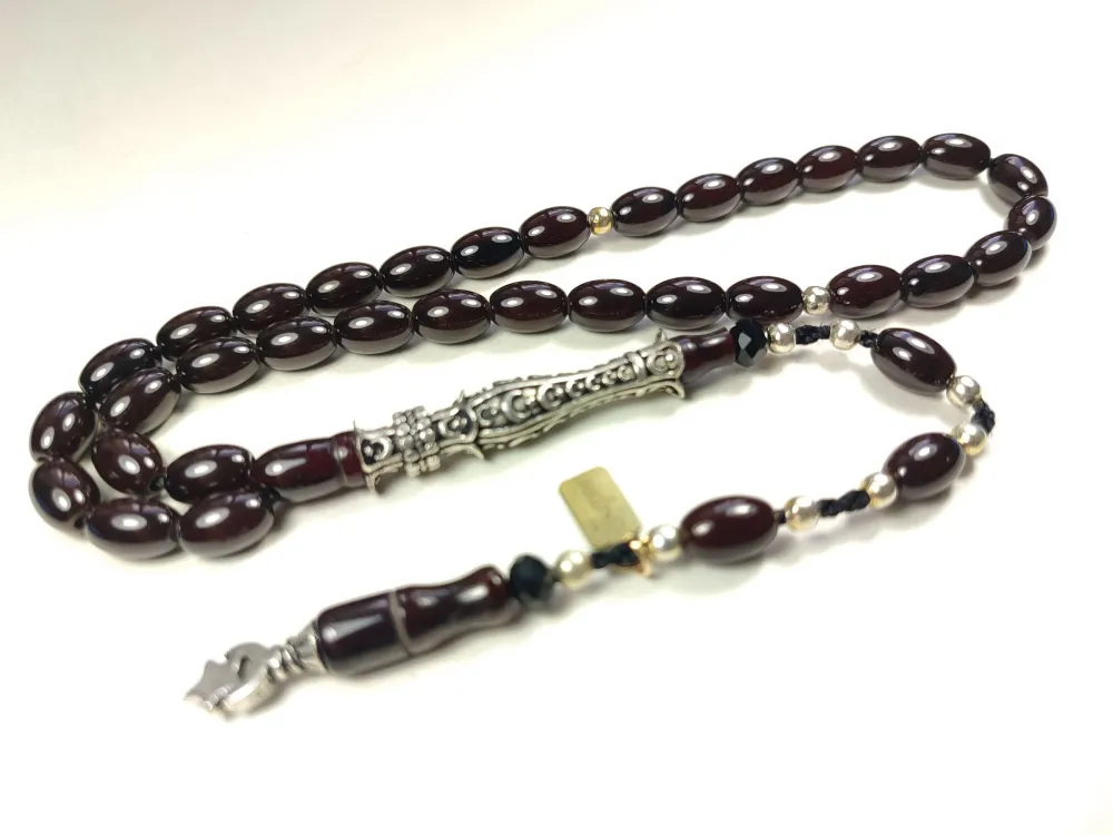 Zeyn Usta İmzalı 925 Ayar Nakkaş İmame Ayyıldız Moti̇fli̇ Hi̇tame Sıkma Kehri̇bar