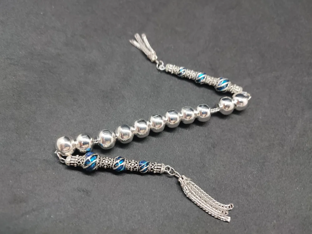 Bu Fi̇yata Yok! Çi̇ft Nakkaş İmame Zaza Model  Düşük Ayar Gümüş Tesbi̇h küçük resim 2