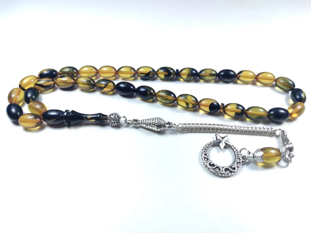 Gümüş Kaplama Püsküllü Çi̇ft Zımpara Çi̇ft Kat Ci̇lalı Sıkma Kehri̇bar küçük resim 2