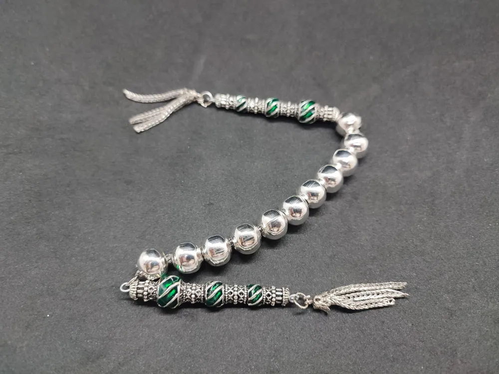 Bu Fi̇yata Yok! Çi̇ft Nakkaş İmame Zaza Model  Düşük Ayar Gümüş Tesbi̇h küçük resim 2