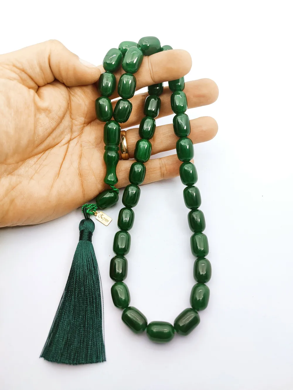 Ebu Zeyn Usta Eseri̇ İmzalı İri̇ Boy 12 Kat İpe Di̇zi̇li̇ Eski̇ Usul Sıkma Kehri̇bar küçük resim 5