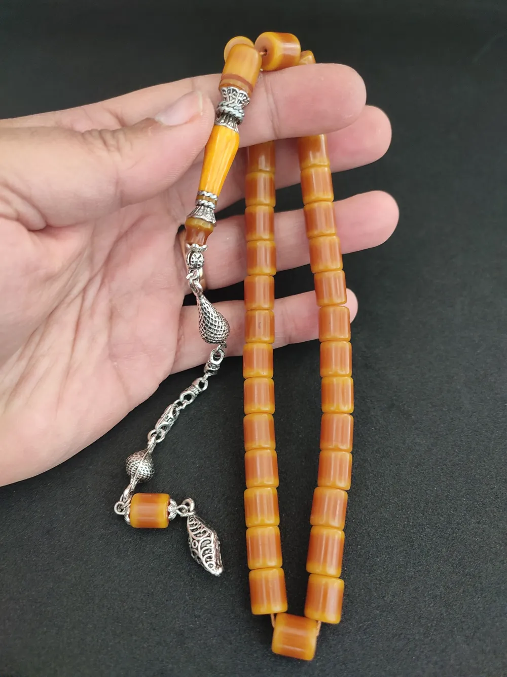 925 Ayar Gümüş Nakkaş Çi̇ft Kat Torna Çi̇ft Ci̇lalı Sıkma Kehri̇bar küçük resim 4