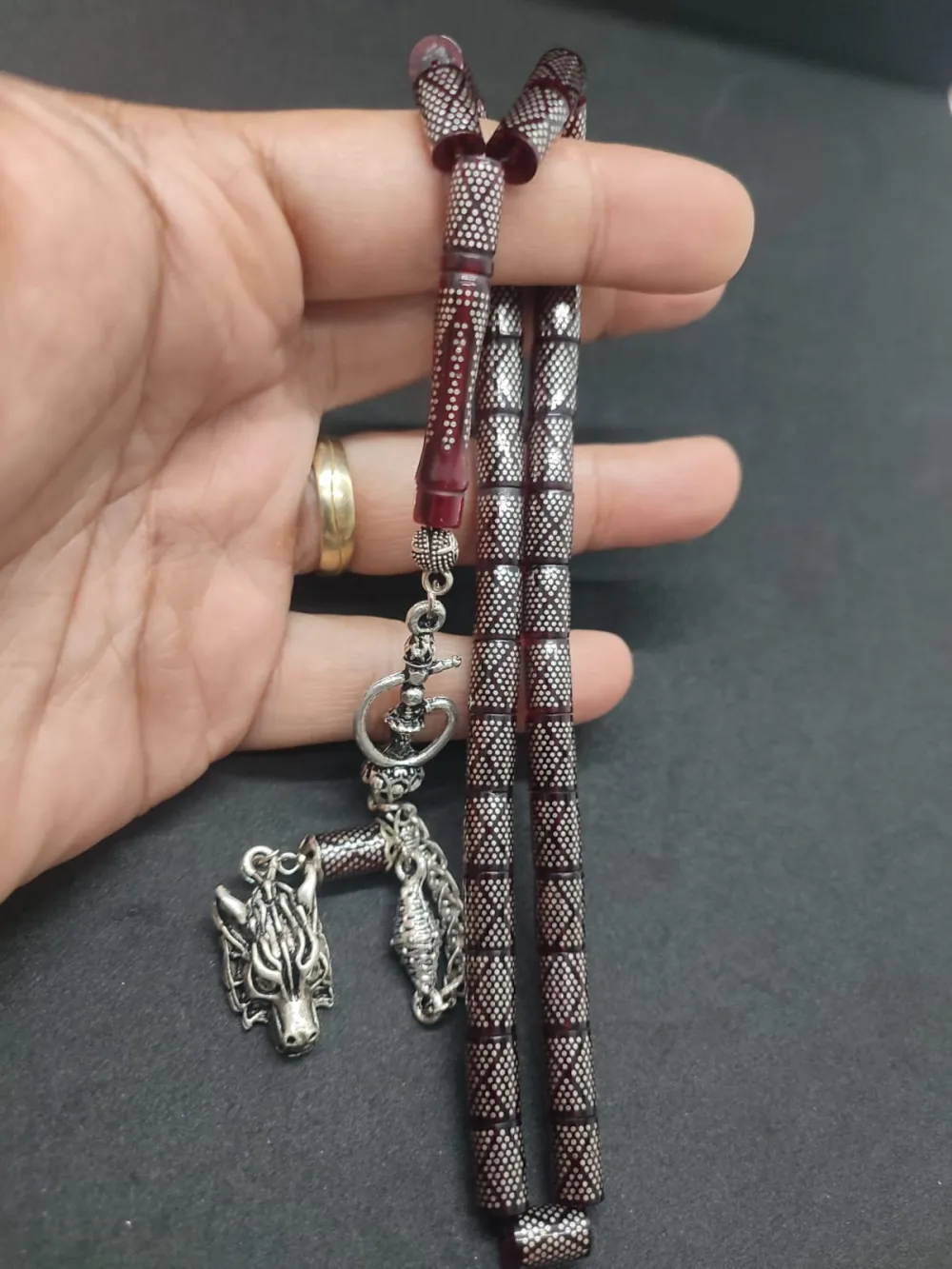 Emrah Baran Usta İşi̇  1000 Ayar Gümüş Çakımlı (10.000 Çakım) Ateş-İ Kehri̇bar