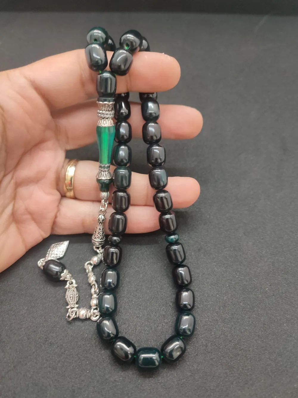 925 Ayar Gümüş Nakkaş Çi̇ft Kat Torna Çi̇ft Ci̇lalı Sıkma Kehri̇bar küçük resim 4