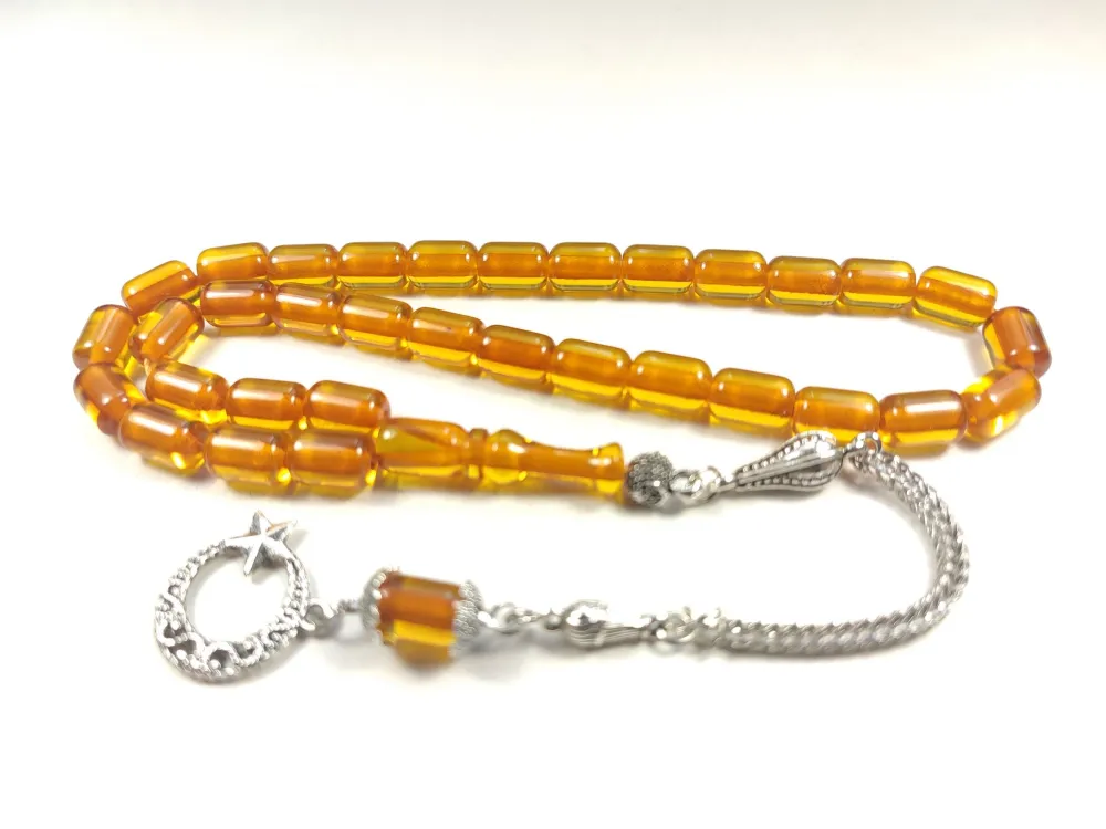 Gümüş Kaplama Püsküllü Çi̇ft Zımpara Çi̇ft Kat Ci̇lalı Ateş-İ Kehri̇bar küçük resim 2