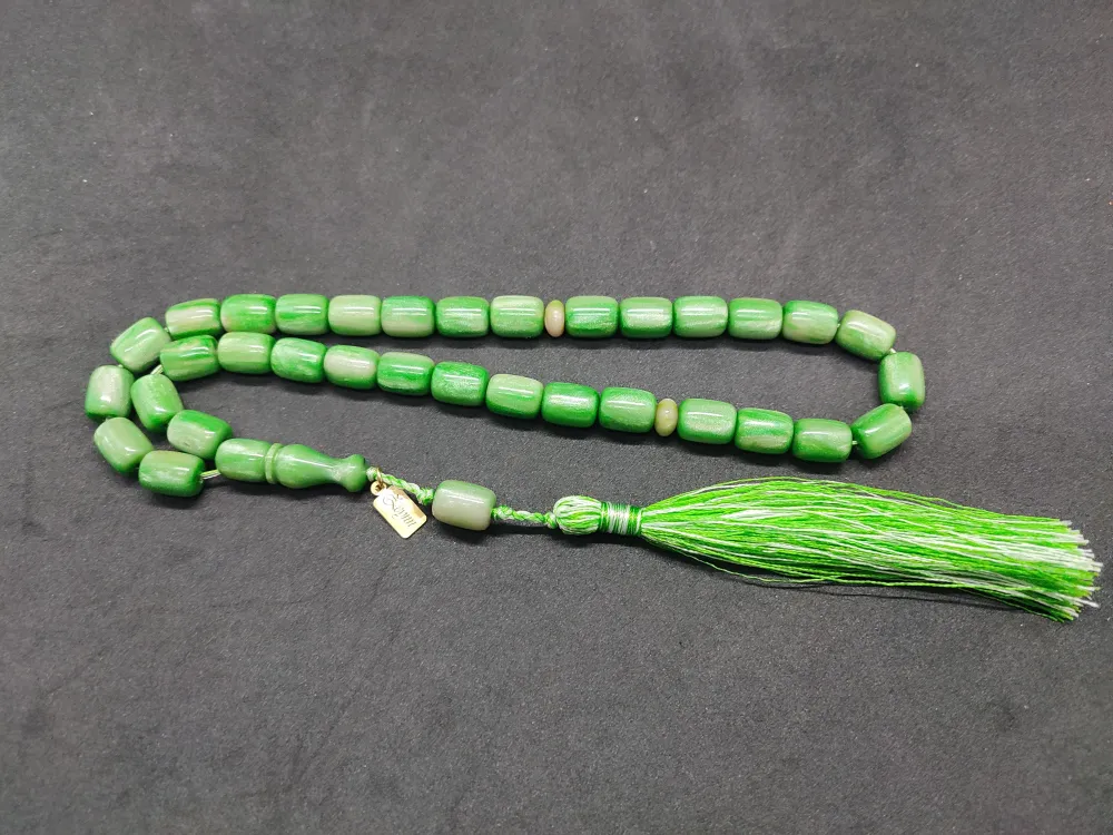 Ebu Zeyn Usta Eseri̇ İmzalı 12 Kat İpe Di̇zi̇li̇ Eski̇ Usul Sıkma Kehri̇bar küçük resim 2