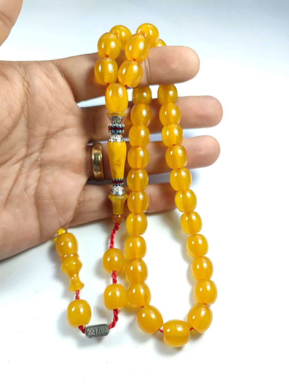 Ebu Zeyn Usta İşi̇ İmzalı Mühürlü Gümüş Nakkaş İmame Sıkma Kehri̇bar küçük resim 5