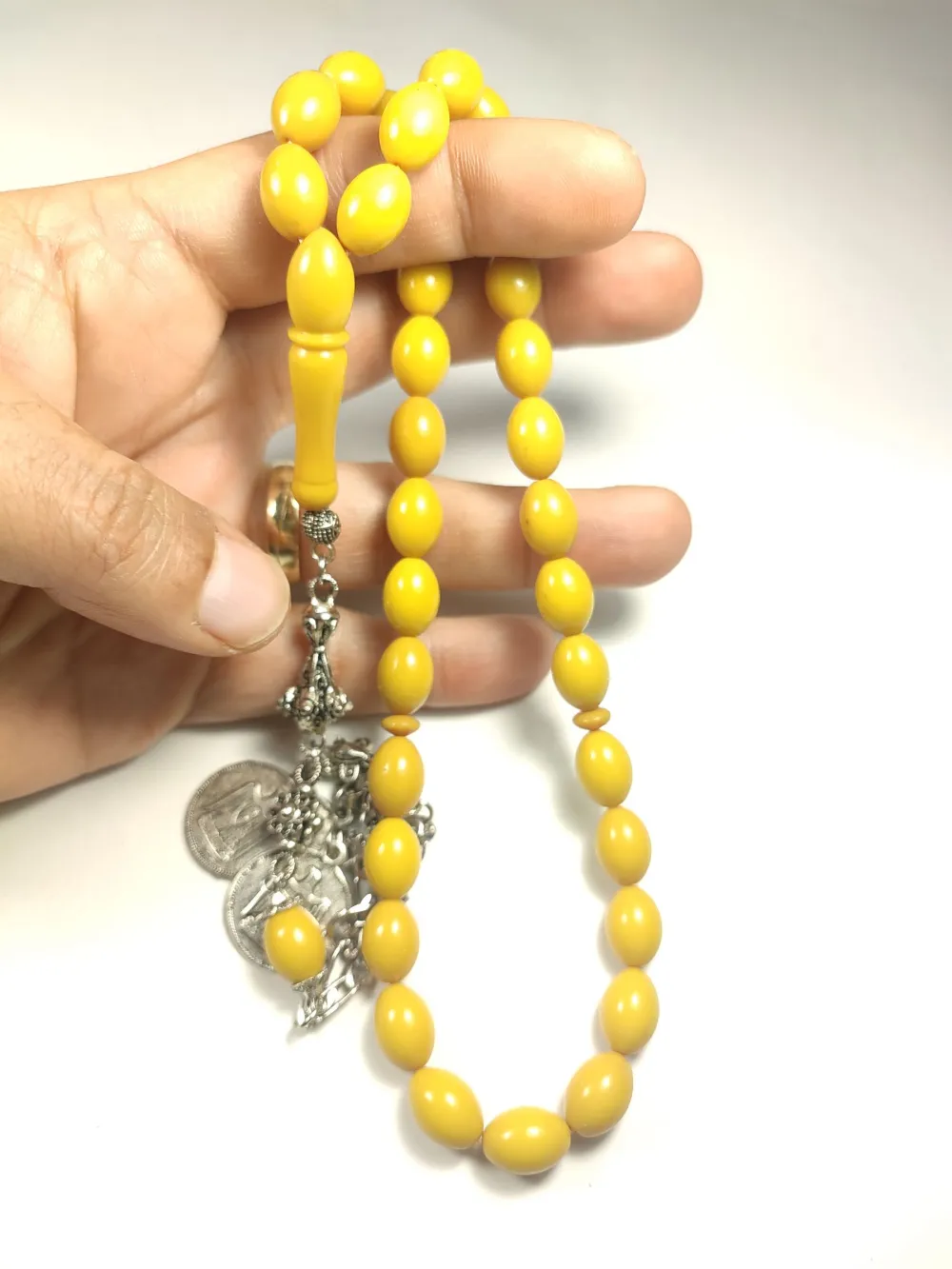 Gümüş Kaplama Püsküllü  Rengi̇n Zi̇rvesi̇ Bi̇r Sıkma Kehri̇bar küçük resim 5