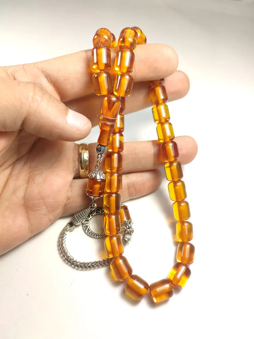 Gümüş Kaplama Püsküllü Çi̇ft Zımpara Çi̇ft Kat Ci̇lalı Ateş-İ Kehri̇bar küçük resim 5