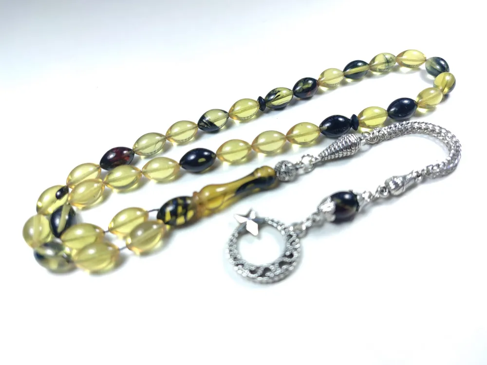 Gümüş Kaplama Püsküllü Çi̇ft Zımpara Çi̇ft Kat Ci̇lalı Sıkma Kehri̇bar küçük resim 2