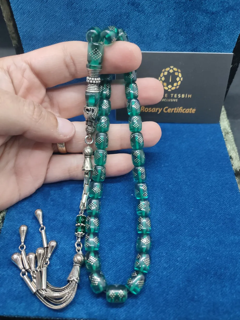 Kurt Başlı Nakkaş 925 Ayar Gümüş Çakımlı 475 Ayar Gümüş Püsküllü Ateş-İ Kehri̇bar küçük resim 4