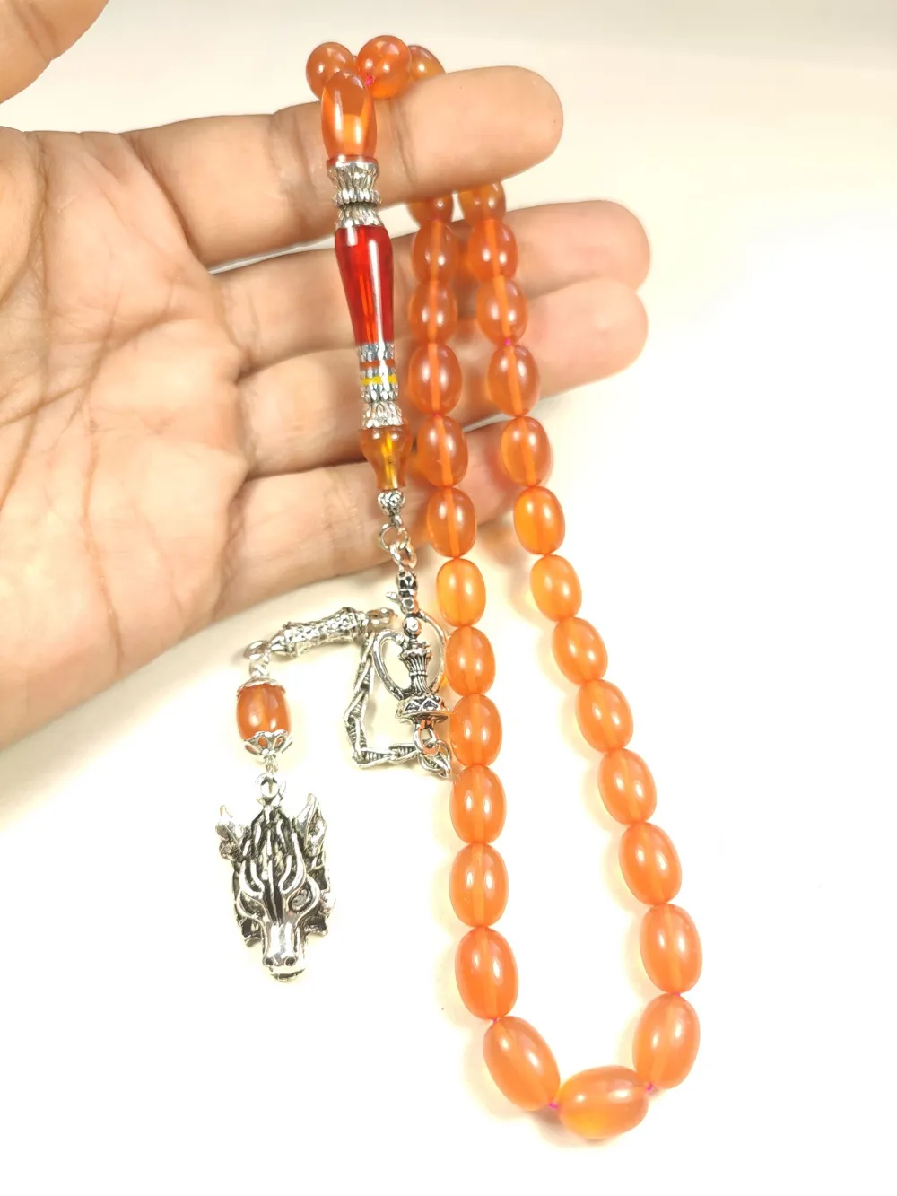 Nargi̇le Ve Aslan Başlı Püsküllü 925 Ayar Gümüş Nakkaş Yemen Zar Kehri̇bar küçük resim 4