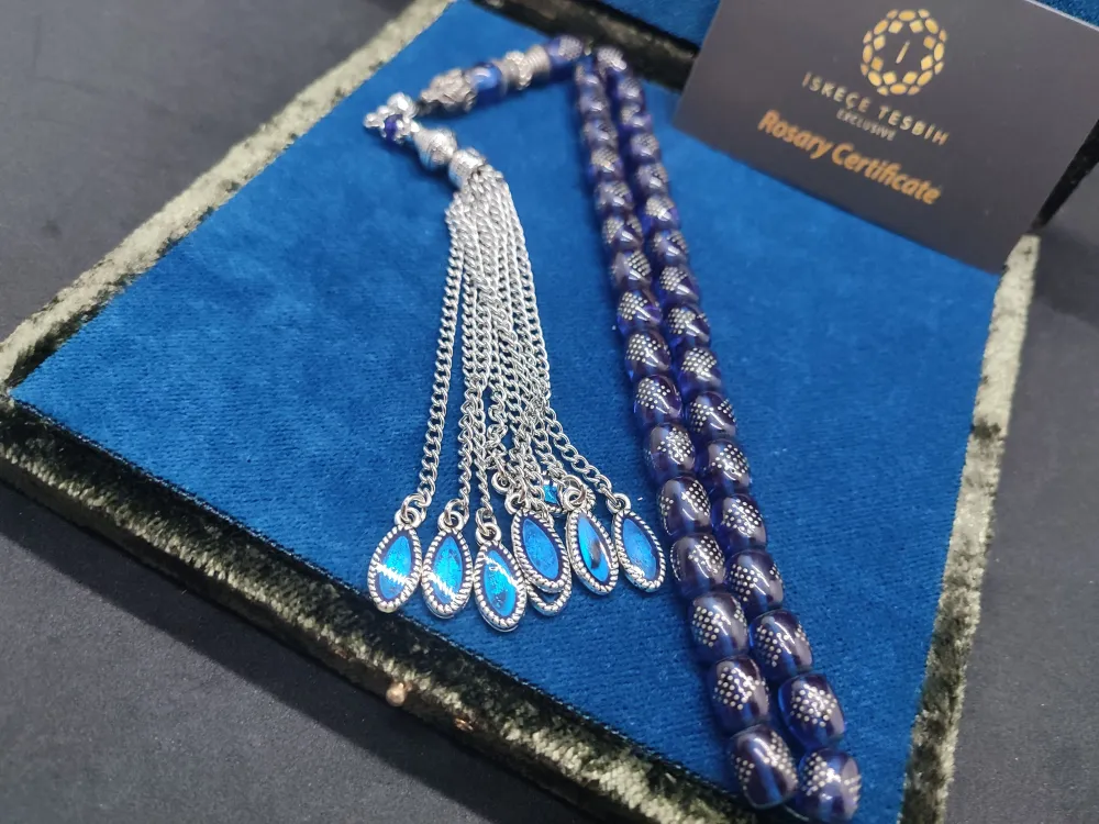 Kurt Başlı Nakkaş 925 Ayar Gümüş Çakımlı 475 Ayar Gümüş Püsküllü Ateş-İ Kehri̇bar küçük resim 2