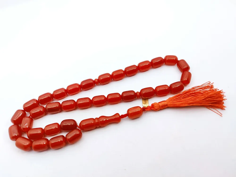 Ebu Zeyn Usta Eseri̇ İmzalı İri̇ Boy 12 Kat İpe Di̇zi̇li̇ Eski̇ Usul Sıkma Kehri̇bar küçük resim 2