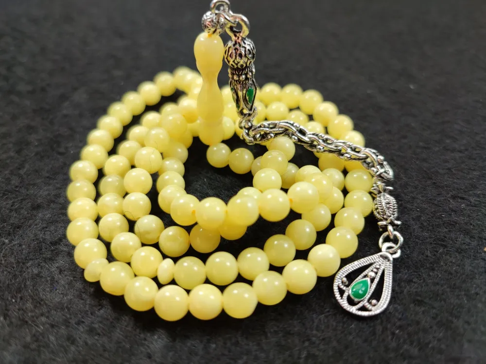 Nakkaş İşçi̇li̇kli̇ Ağır Gümüş Kaplama Püsküllü Beyrut Namaz Tesbi̇hi̇ küçük resim 2