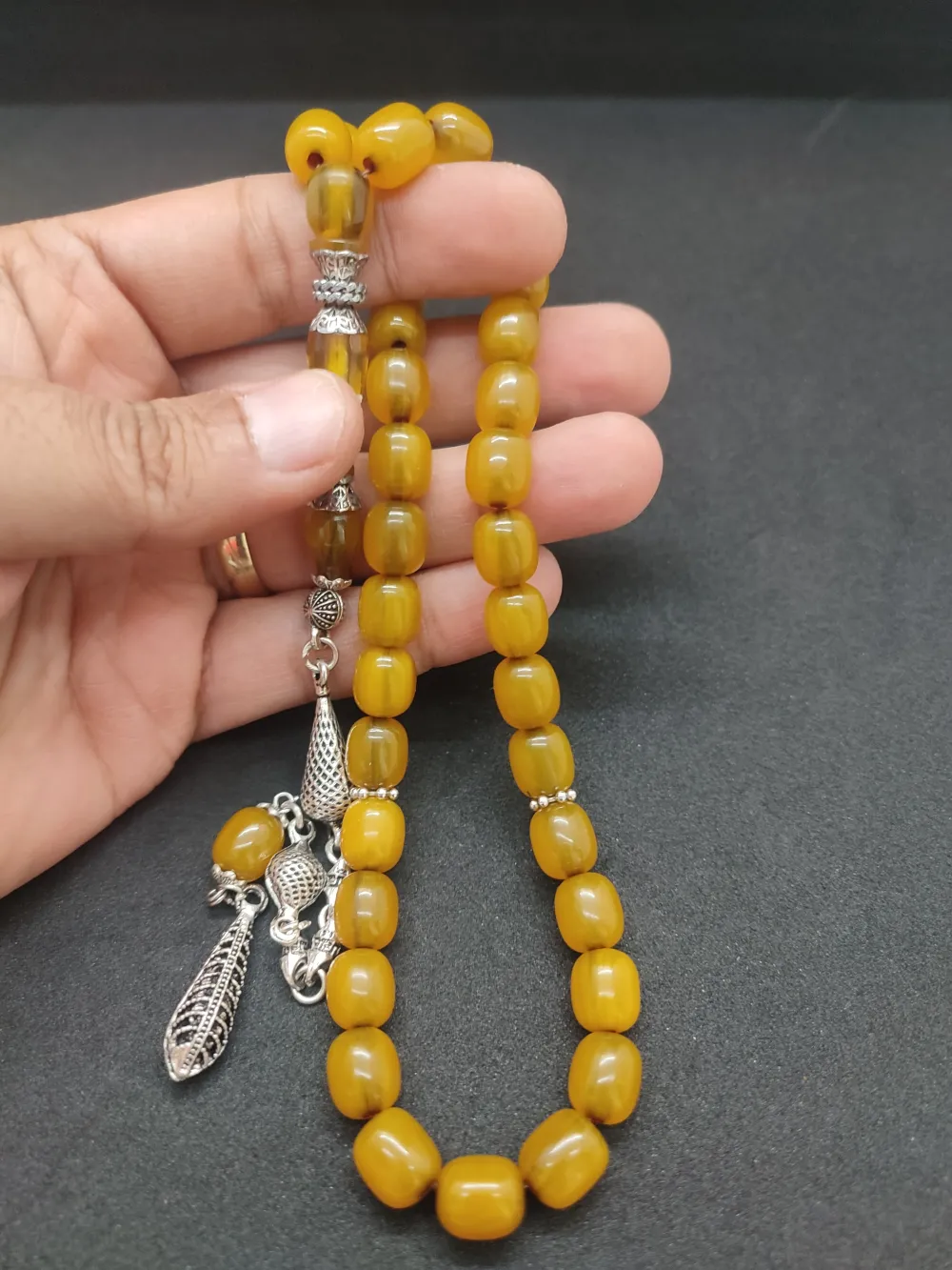 925 Ayar Gümüş Nakkaş Çi̇ft Kat Torna Çi̇ft Ci̇lalı Sıkma Kehri̇bar küçük resim 5