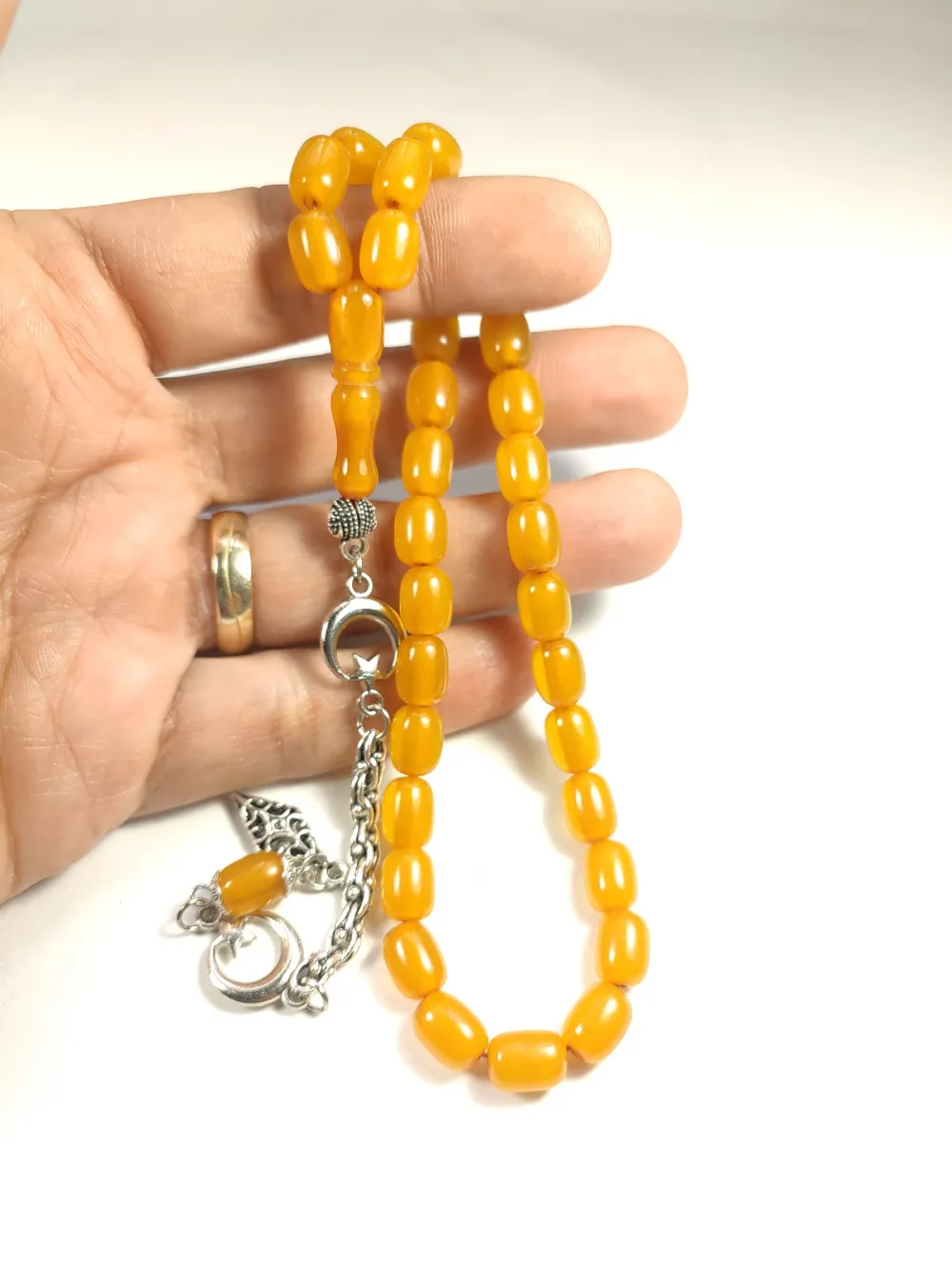 Gümüş Kaplama Püsküllü Çi̇ft Zımpara Çi̇ft Kat Ci̇lalı Sıkma Kehri̇bar küçük resim 4