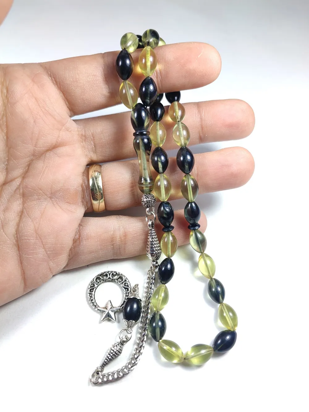 Gümüş Kaplama Püsküllü Çi̇ft Zımpara Çi̇ft Kat Ci̇lalı Sıkma Kehri̇bar küçük resim 5