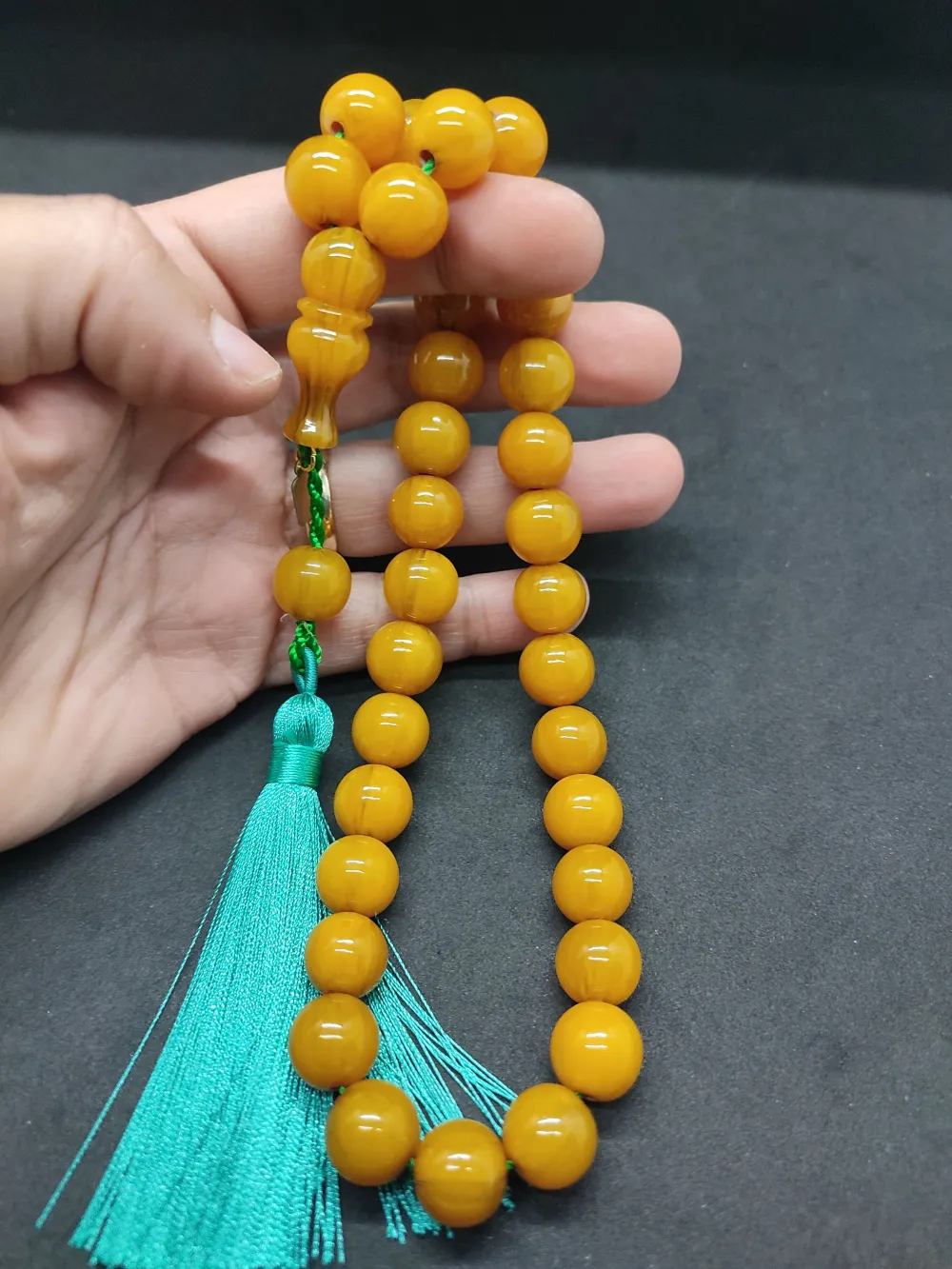 Ebu Zeyn Usta Eseri̇ İmzalı İri̇ Boy 12 Kat İpe Di̇zi̇li̇ Eski̇ Usul Sıkma Kehri̇bar küçük resim 5