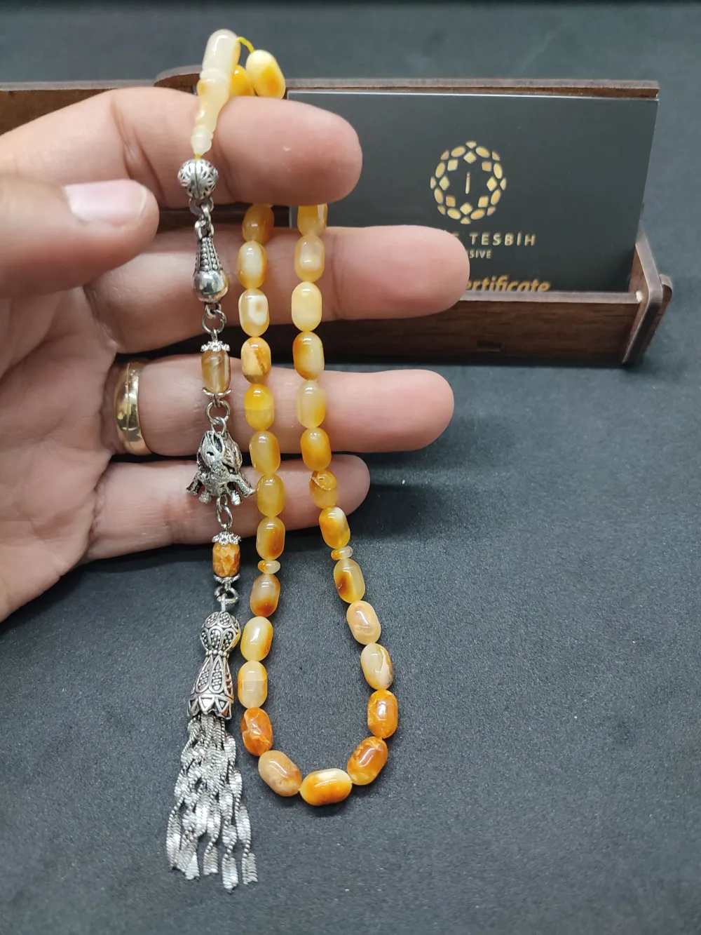 Ahşap Kutulu  6.75 Gr. Gümüş Püsküllü Toprak Fosi̇lli̇ 9 Gr. Rus Kaya Damla Kopya küçük resim 5