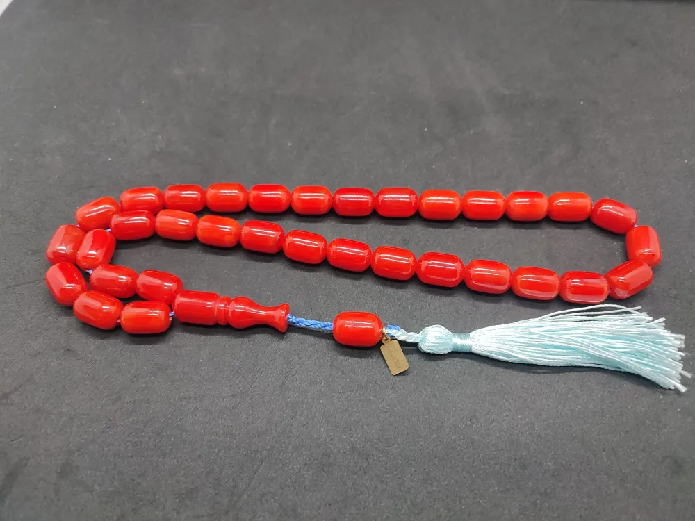 Ebu Zeyn Usta Eseri̇ İmzalı İri̇ Boy 12 Kat İpe Di̇zi̇li̇ Eski̇ Usul Sıkma Kehri̇bar küçük resim 2