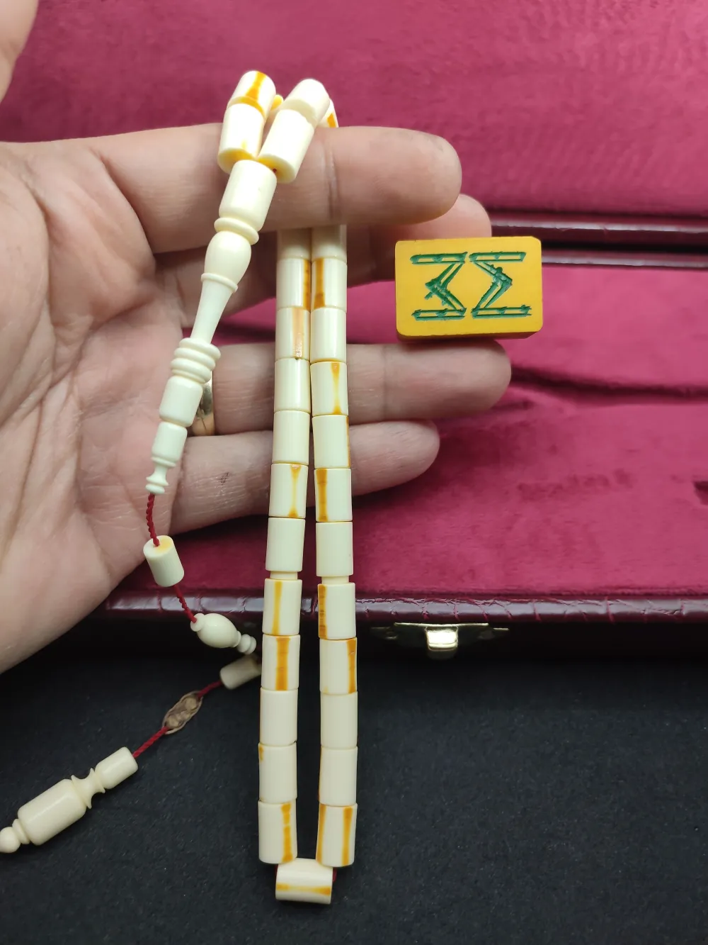 Murat Ala Usta Eseri̇ Gömme Deri̇ Kutulu 22.6 Gr. Objeli̇ Eski̇ (63 Yıllık) Mahjong  küçük resim 4