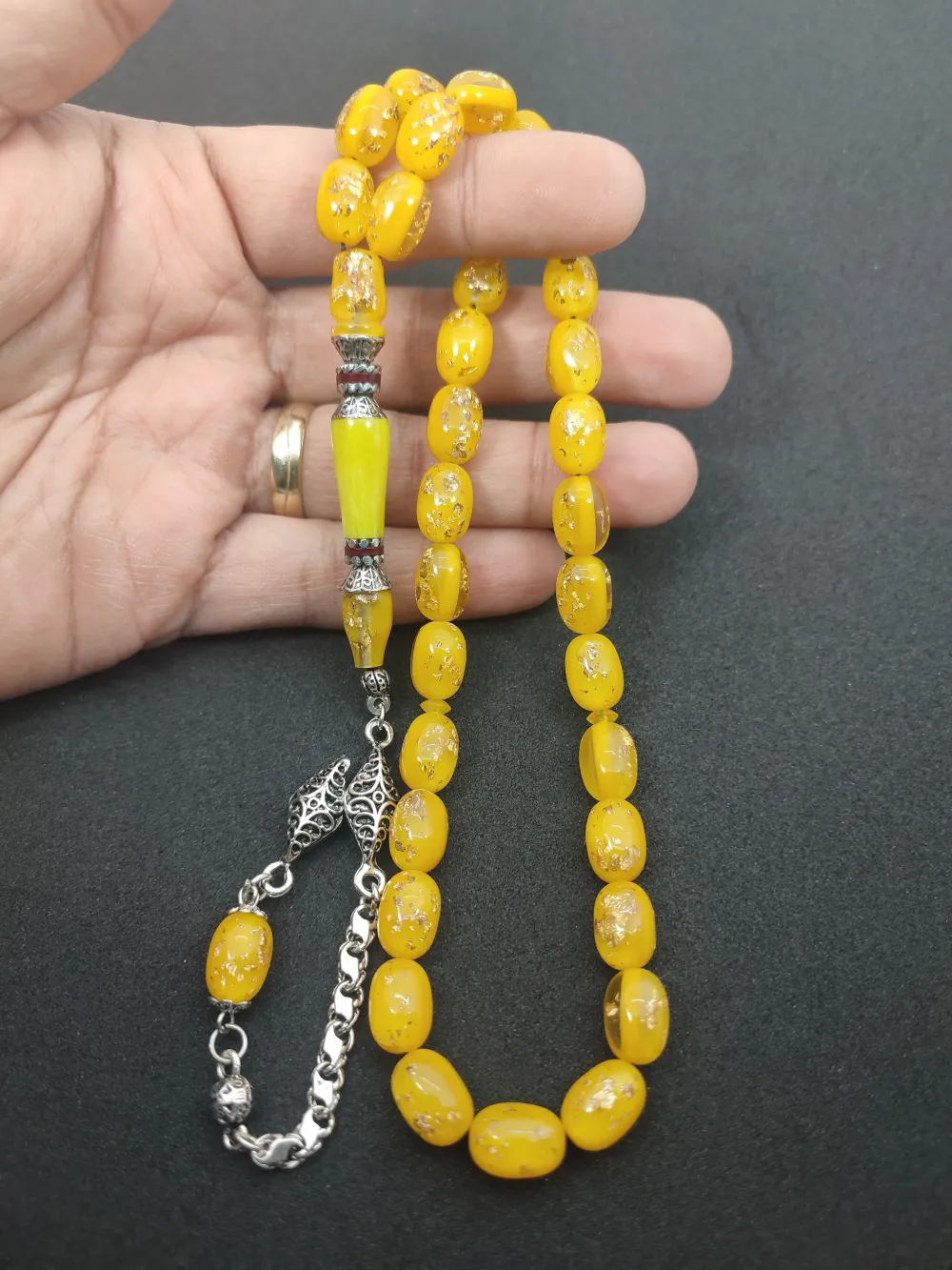 925 Ayar Gümüş Nakkaş Çi̇ft Kat Torna Çi̇ft Ci̇lalı Altın Varaklı Ateş Kehri̇bar küçük resim 4