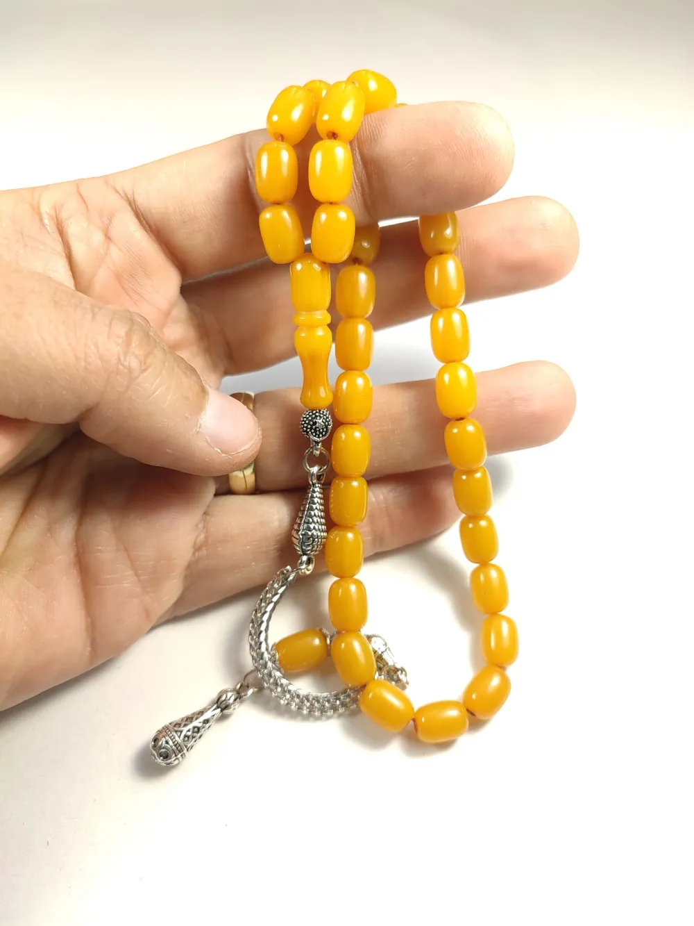 Gümüş Kaplama Püsküllü Çi̇ft Zımpara Çi̇ft Kat Ci̇lalı Sıkma Kehri̇bar küçük resim 5