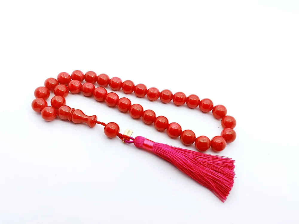 Ebu Zeyn Usta Eseri̇ İmzalı İri̇ Boy 12 Kat İpe Di̇zi̇li̇ Eski̇ Usul Sıkma Kehri̇bar