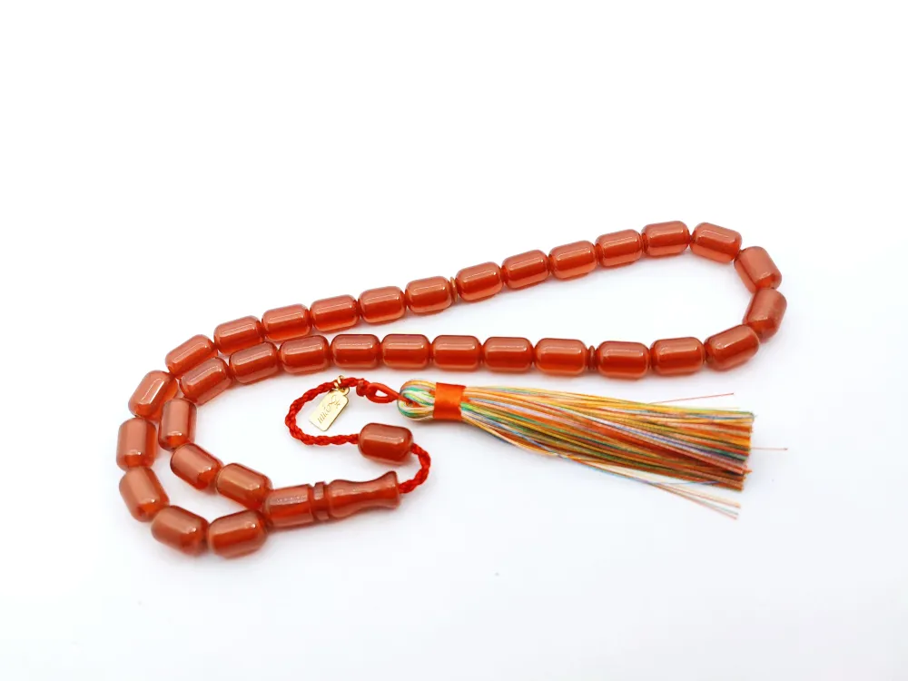 Ebu Zeyn Usta Eseri̇ İmzalı İri̇ Boy 12 Kat İpe Di̇zi̇li̇ Eski̇ Usul Sıkma Kehri̇bar