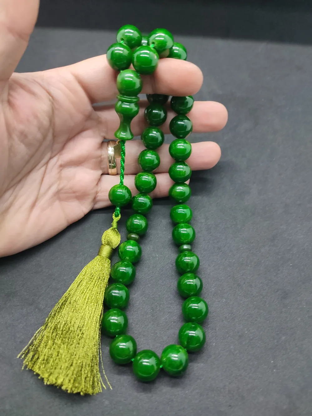 Ebu Zeyn Usta Eseri̇ İmzalı İri̇ Boy 12 Kat İpe Di̇zi̇li̇ Eski̇ Usul Sıkma Kehri̇bar küçük resim 5